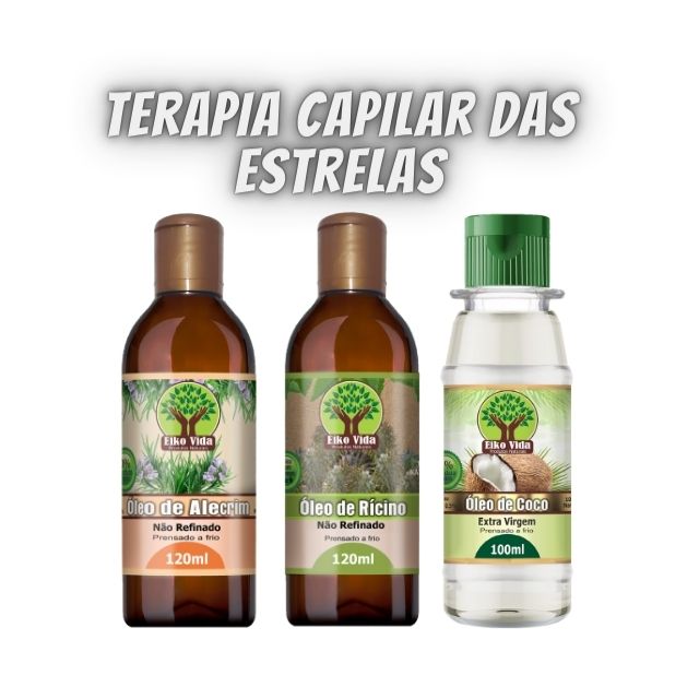 Terapia Capilar das Estrelas - Óleo de Alecrim + Óleo de Rícino + Óleo de Coco