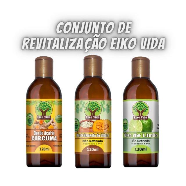 Conjunto de Revitalização Eiko Vida - Elixir de Açafrão, Infusão de Abóbora e Essência de Limão - Eiko Vida